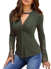 Small Batch Clothing Manufacturers Women'S Casual V - Neck Lace Twisted Long Sleeve Tops