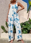 Low Moq Clothing Manufacturer Women'S Casual Loose Jumpsuits Printed Strap Wide Leg Pants With Pockets