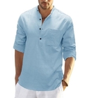 Small Quantity Clothing Manufacturer Men'S Linen Cotton Casual Shirts Long Sleeve Button With Pocket