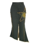 Small Moq Clothing Manufacturers Women'S Fishtail Hem Denim Skirt With Star Patch Slit
