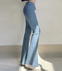 Custom Clothing Factory China V-Neck Turned-Up Flared Jeans Zipper Slit Bell-Bottoms Tight Pants