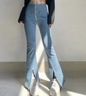 Custom Clothing Factory China V-Neck Turned-Up Flared Jeans Zipper Slit Bell-Bottoms Tight Pants