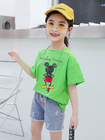 Short Sleeved Children'S Beach  T - Shirt 100% Cotton With White And Green