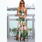 Polyester Women Floral Dresses Casual Summer Sleeveless V Neck Maxi Dress