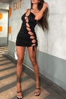 Small Order Clothing Manufacturers Women Sexy Bodycon Cut Out Pleated Drawstring Dress