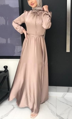 Small Quantity Clothing Factory Dubai Women'S Long Sleeve Satin Maxi Dress With Belt