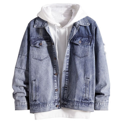 Best clothing manufacturers in China Breathable Oversize Light Blue Jeans Jacket Single Button