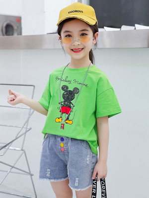 Short Sleeved Children'S Beach  T - Shirt 100% Cotton With White And Green
