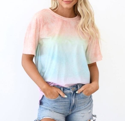 Custom Clothing Summer Tie Dye Print Gradient Rainbow T - Shirt