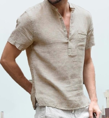 Oem Apparel Men Short Sleeve Shirts Linen Button Down Beach Casual Summer Shirts